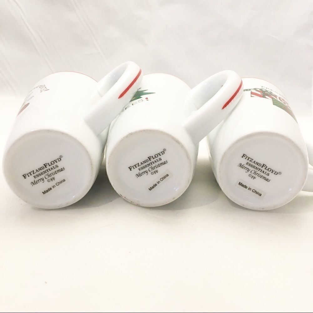 Fitz & Floyd Merry Xmas Porcelain 3 Holiday Mugs - Picture 5 of 9